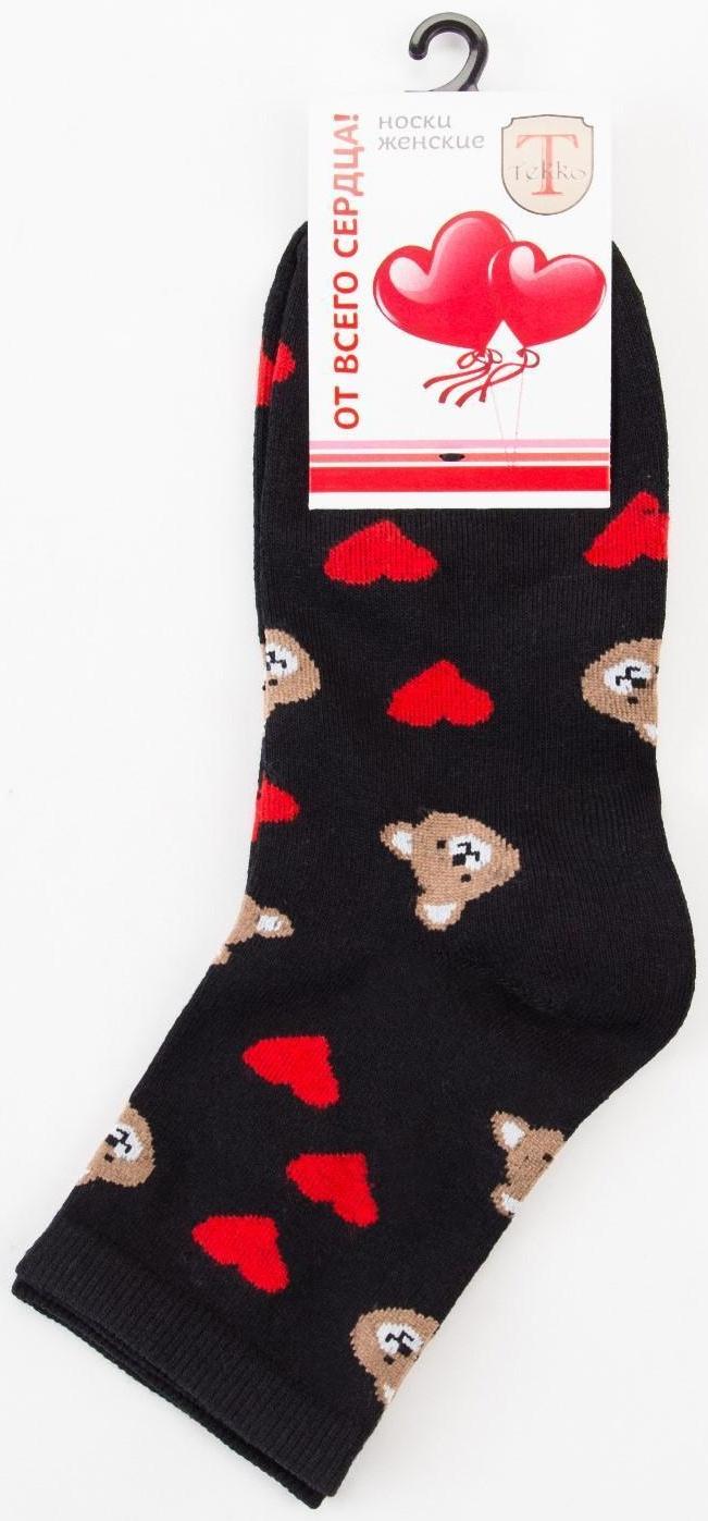 Носки женские «Мишки с сердечками» цвет чёрный, размер 23-25