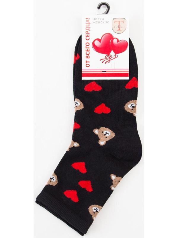 Носки женские «Мишки с сердечками» цвет чёрный, размер 23-25