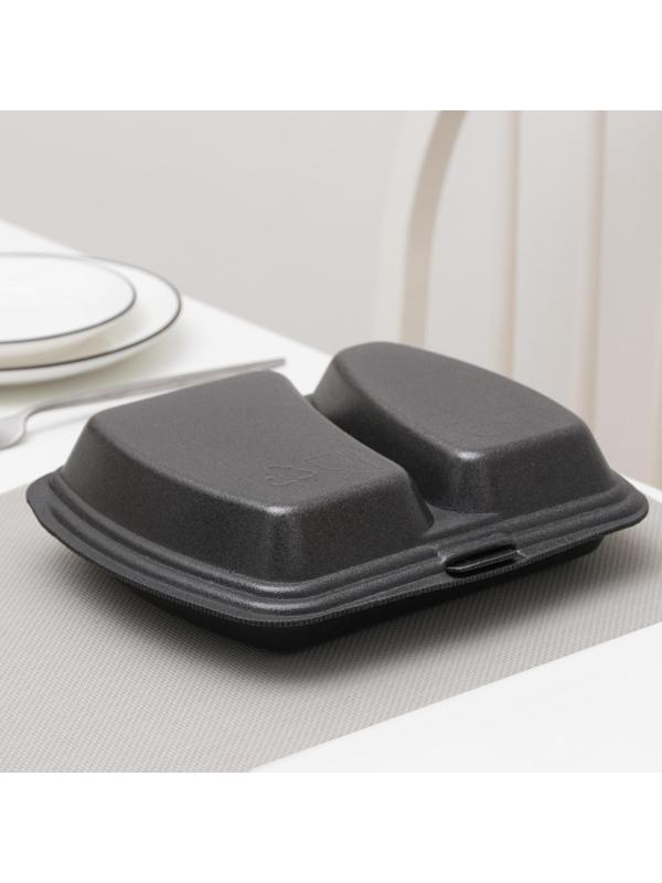 Ланч-бокс одноразовый, 24,7×20,6×7 см, 2-х секционный, цвет чёрный