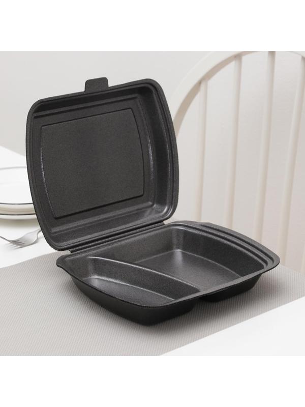 Ланч-бокс одноразовый, 24,7×20,6×7 см, 2-х секционный, цвет чёрный