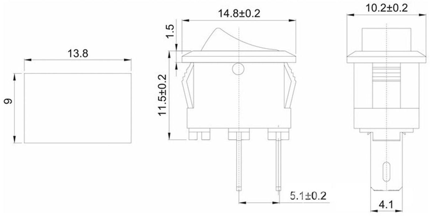 Клавишный выключатель, 250 В, 3 А, ON-OFF, 2c, черный