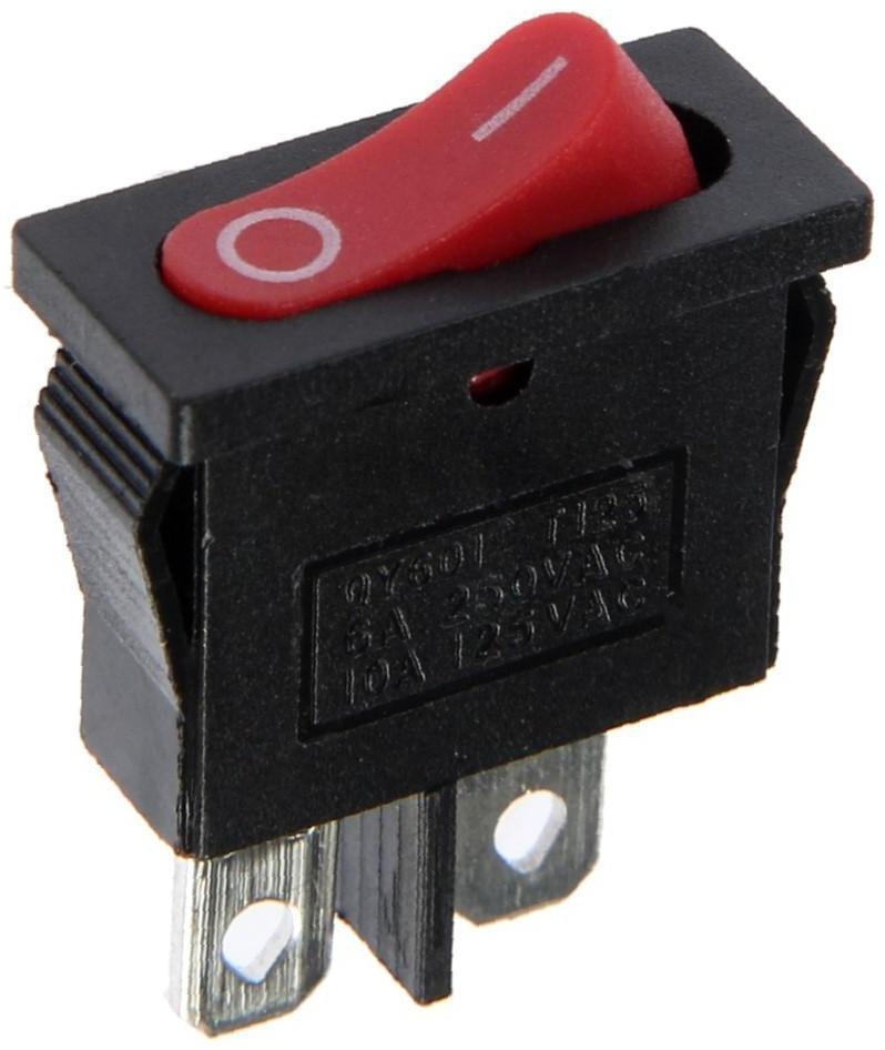 Клавишный выключатель, 250 В, 6 А, ON-OFF, 2c, красный