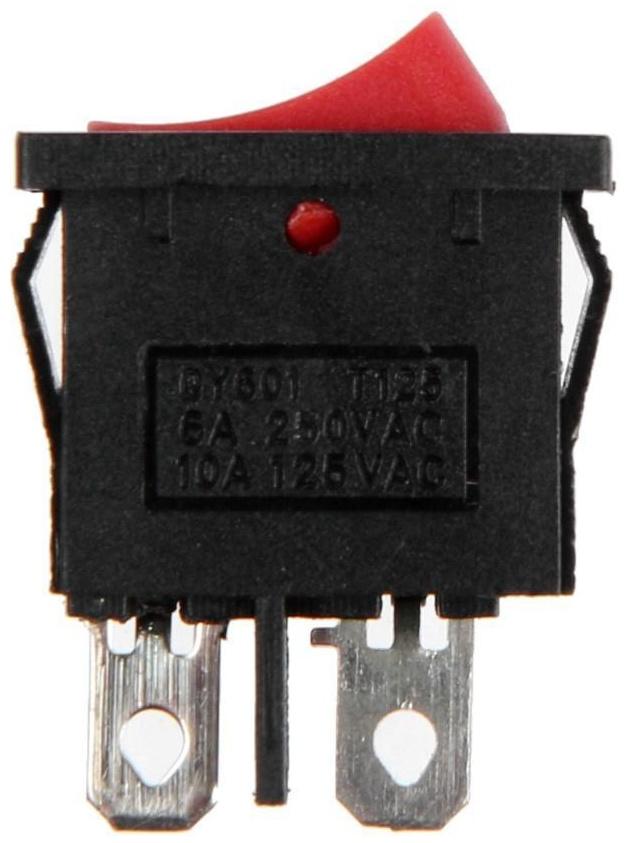 Клавишный выключатель, 250 В, 6 А, ON-OFF, 2c, красный