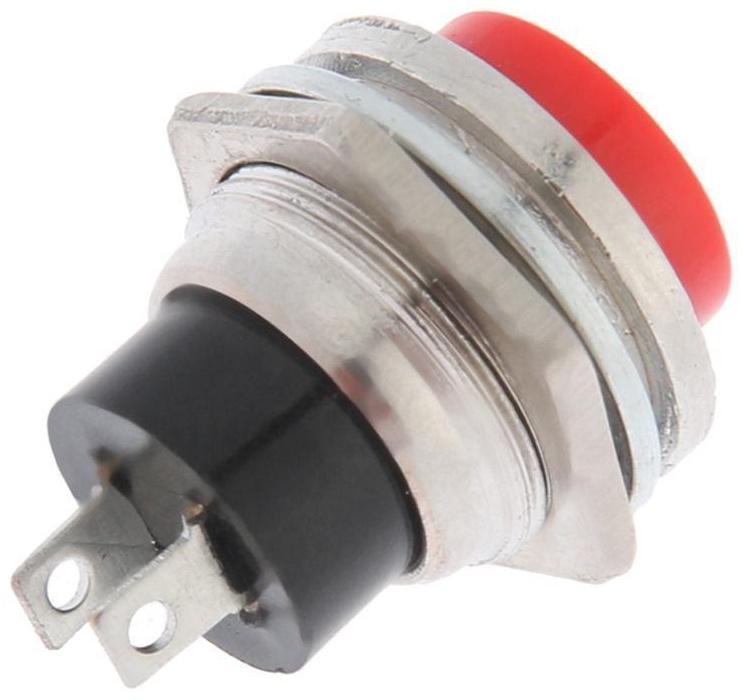 Выключатель-кнопка, 250 В, 2 А, ON-OFF, 2с, d=16,2 мм, без фиксации, металл, красная