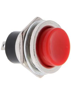 Выключатель-кнопка, 250 В, 2 А, ON-OFF, 2с, d=16,2 мм, без фиксации, металл, красная