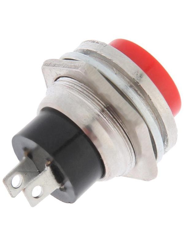 Выключатель-кнопка, 250 В, 2 А, ON-OFF, 2с, d=16,2 мм, без фиксации, металл, красная