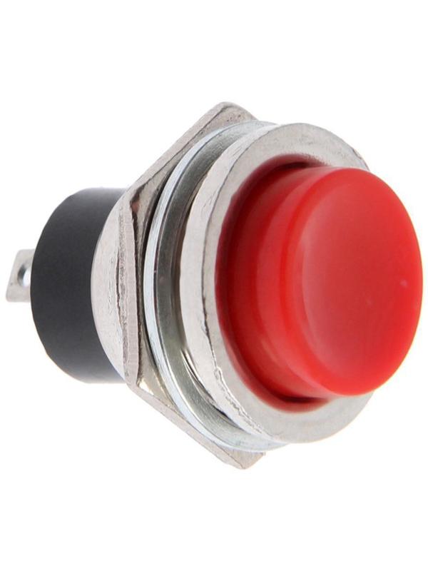 Выключатель-кнопка, 250 В, 2 А, ON-OFF, 2с, d=16,2 мм, без фиксации, металл, красная