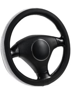 Оплeтка Cartage, кожа PU, стразы, размер 38 см, черный