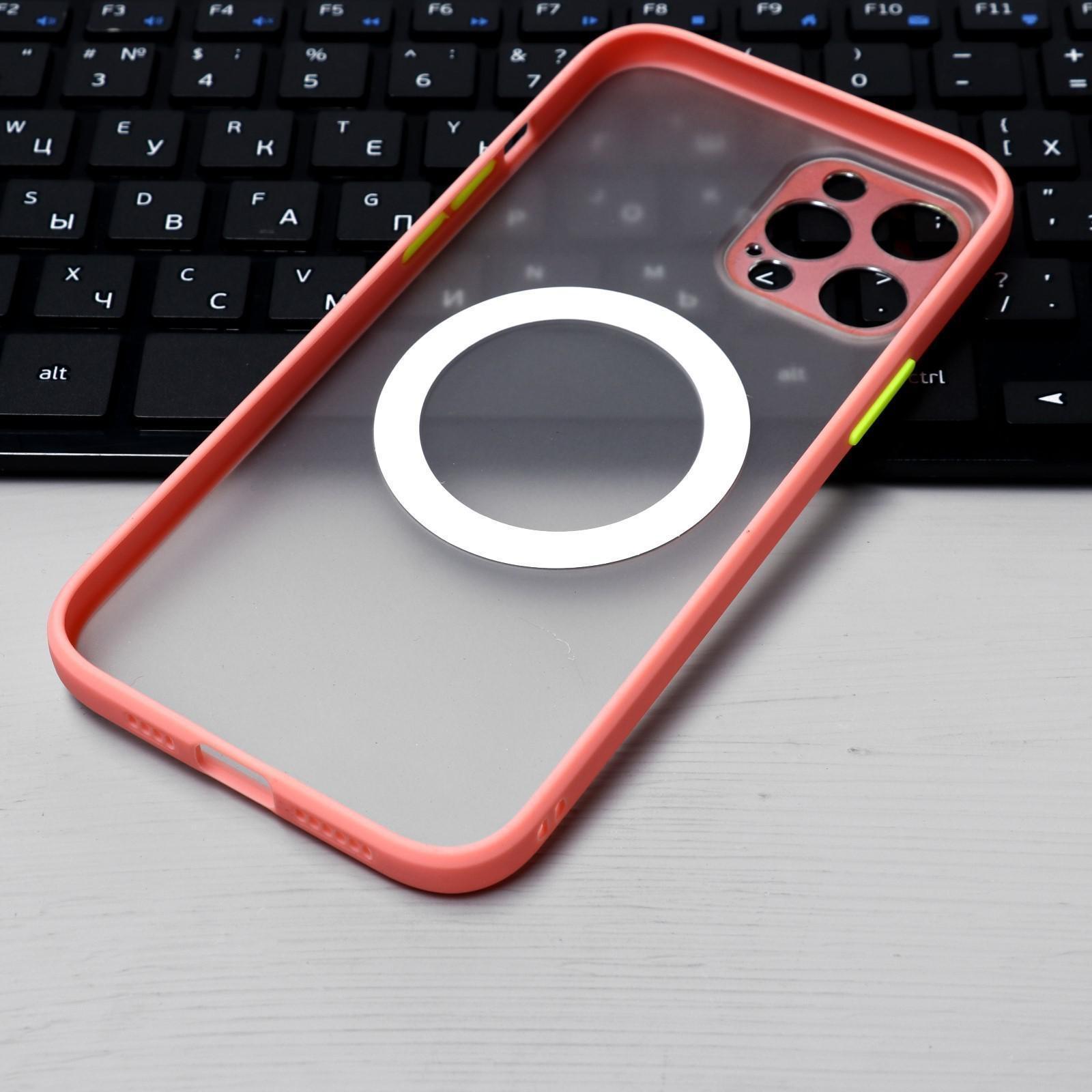 Чехол LuazON для iPhone 12 Pro Max, поддержка MagSafe, с окантовкой, пластиковый, розовый