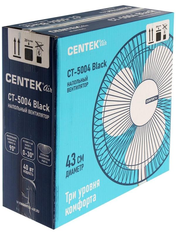 Вентилятор Centek CT-5004 Black, напольный, 40 Вт, 43 см, 3 режима, чёрный