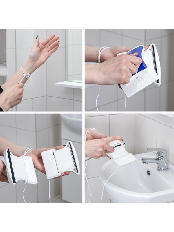 Магнитная щётка для мытья окон с двух сторон Доляна, с водосгоном, на стекло 8-16 мм