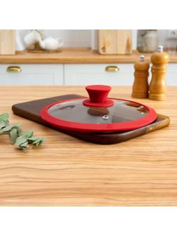 Крышка для сковороды и кастрюли Доляна стеклянная с силиконовым ободком и ручкой, d=22 см, цвет красный