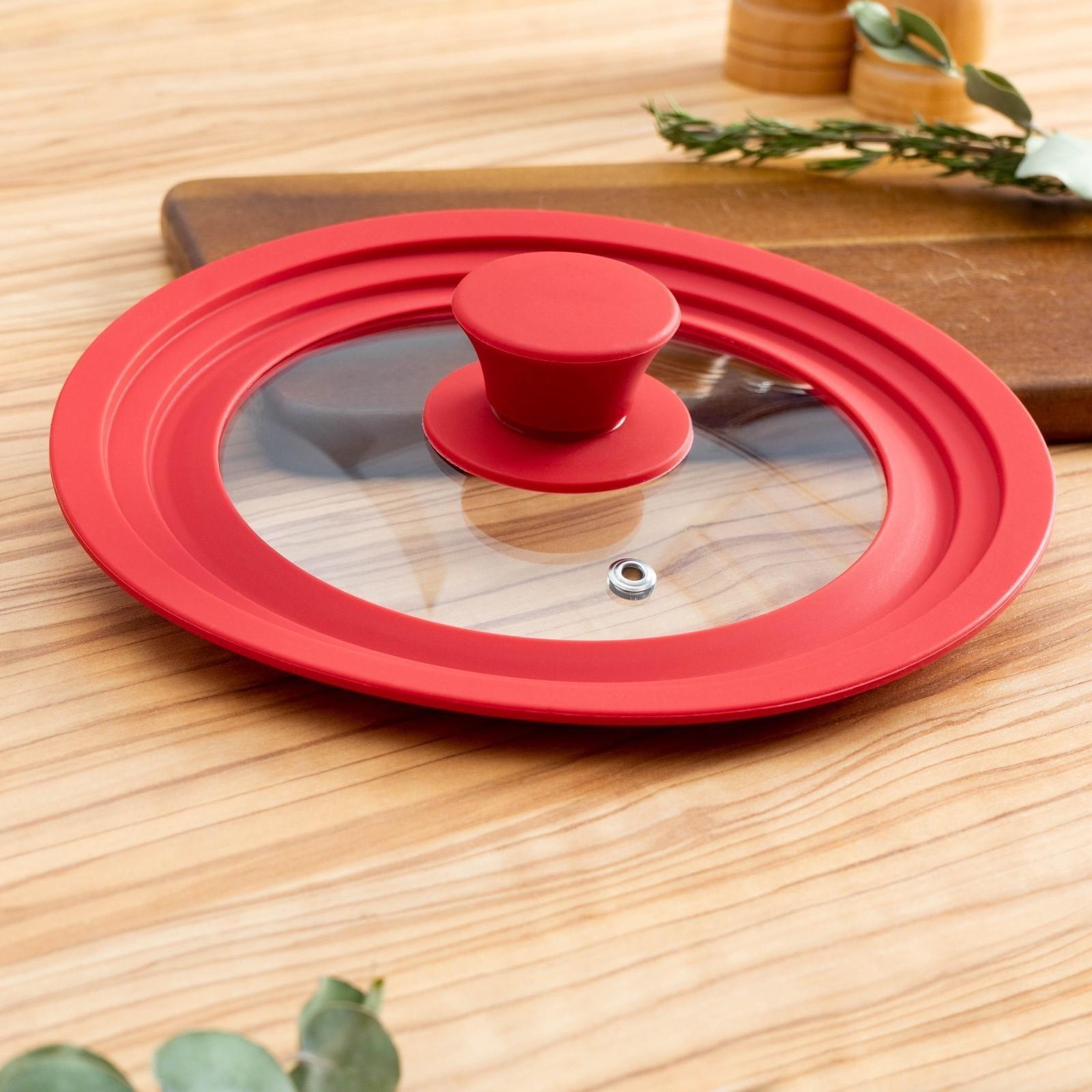 Крышка для сковороды и кастрюли Доляна стеклянная,универсальная с силиконовым ободком и ручкой, d=16/18/20 см, цвет красный