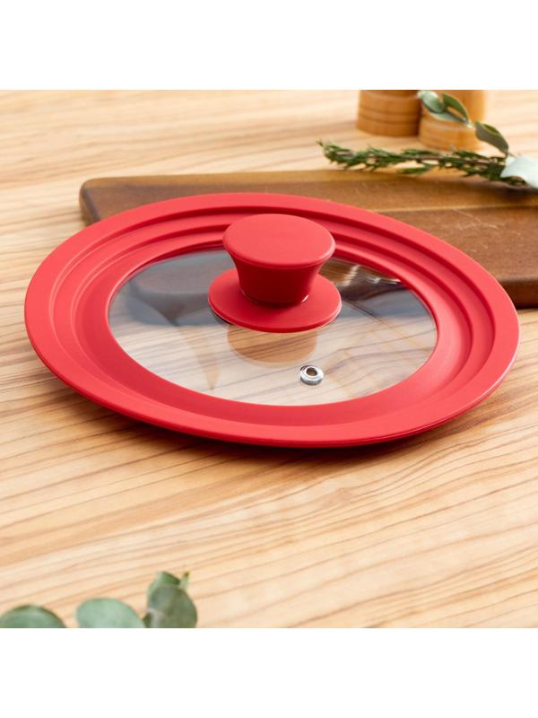 Крышка для сковороды и кастрюли Доляна стеклянная,универсальная с силиконовым ободком и ручкой, d=16/18/20 см, цвет красный