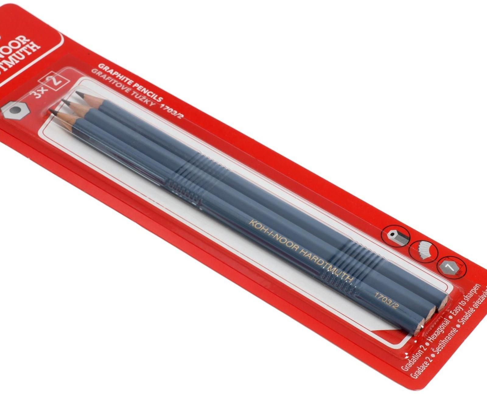 Набор карандашей чернографитных 3 штуки Koh-I-Noor 1703 HB, серый корпус, блистер