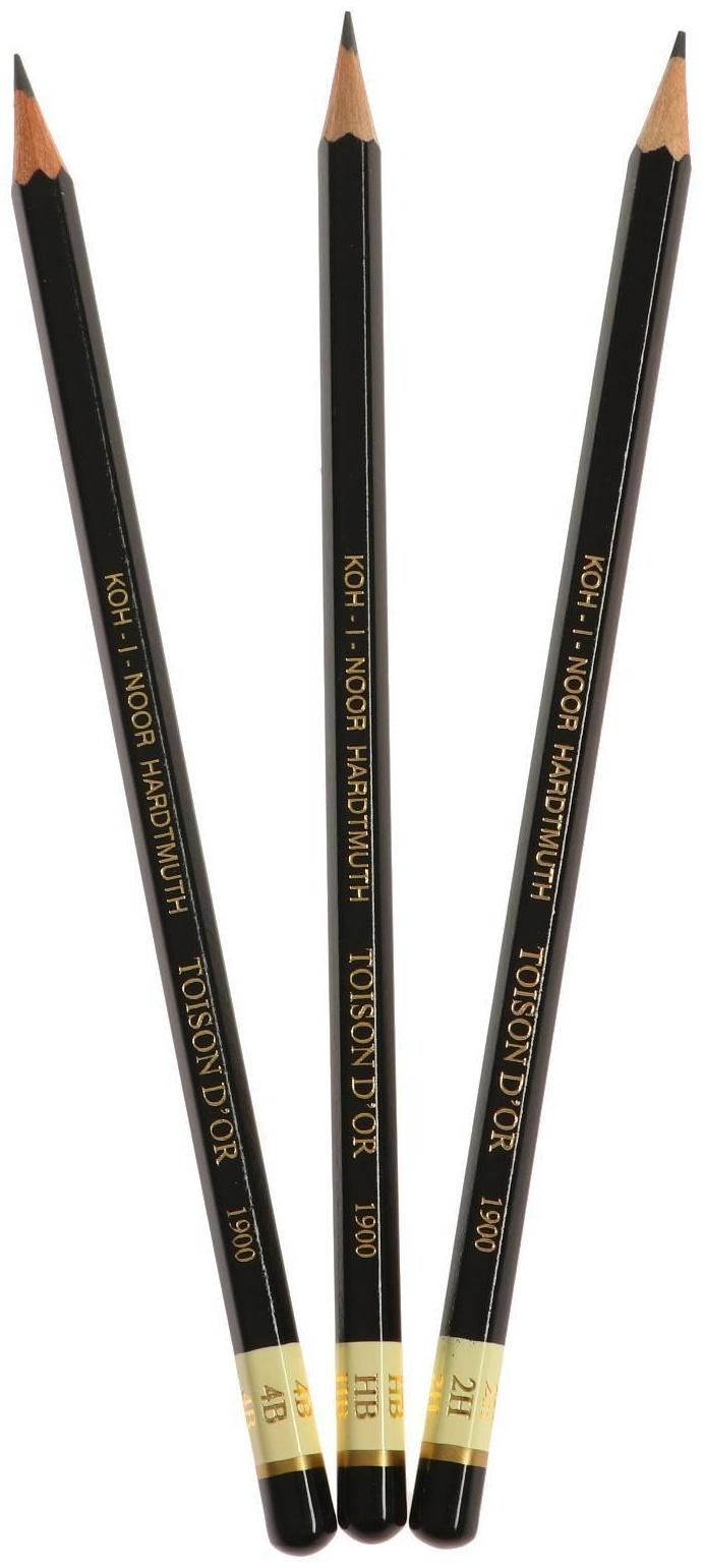 Набор карандашей чернографитных разной твердости 12 штук Koh-I-Noor TOISON D`OR 1902 ART 8B-8H, металлический пенал