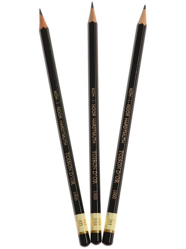 Набор карандашей чернографитных разной твердости 12 штук Koh-I-Noor TOISON D`OR 1902 ART 8B-8H, металлический пенал