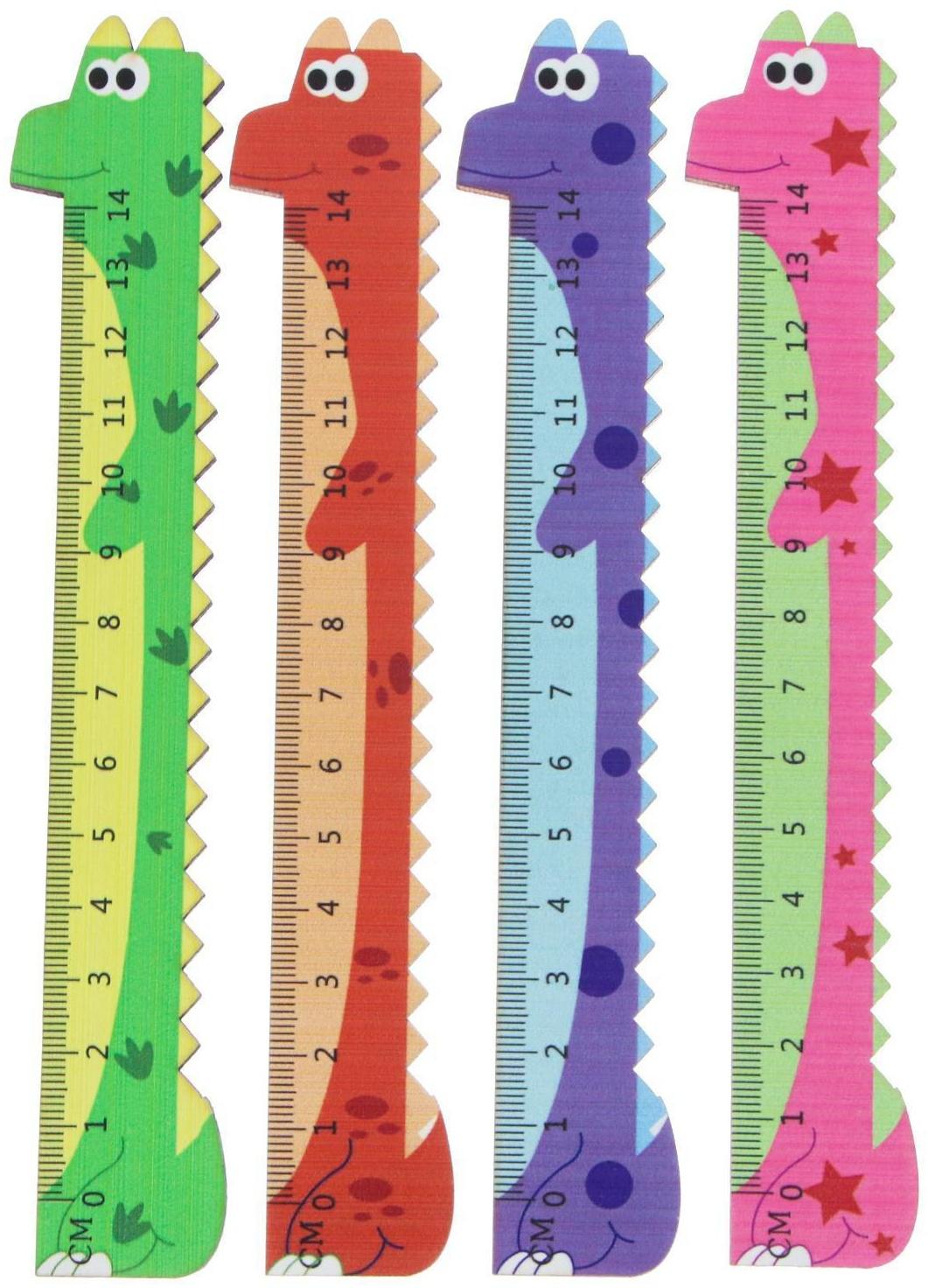 Линейка деревянная 14 см, deVENTE фигурная Dino (штрих-код), МИКС, в блистере