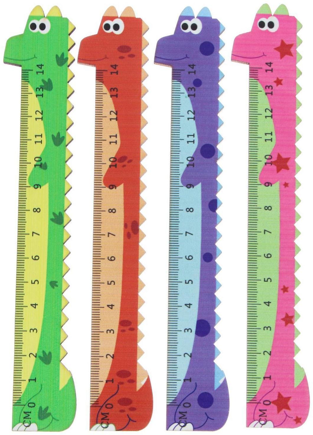 Линейка деревянная 14 см, deVENTE фигурная Dino (штрих-код), МИКС, в блистере