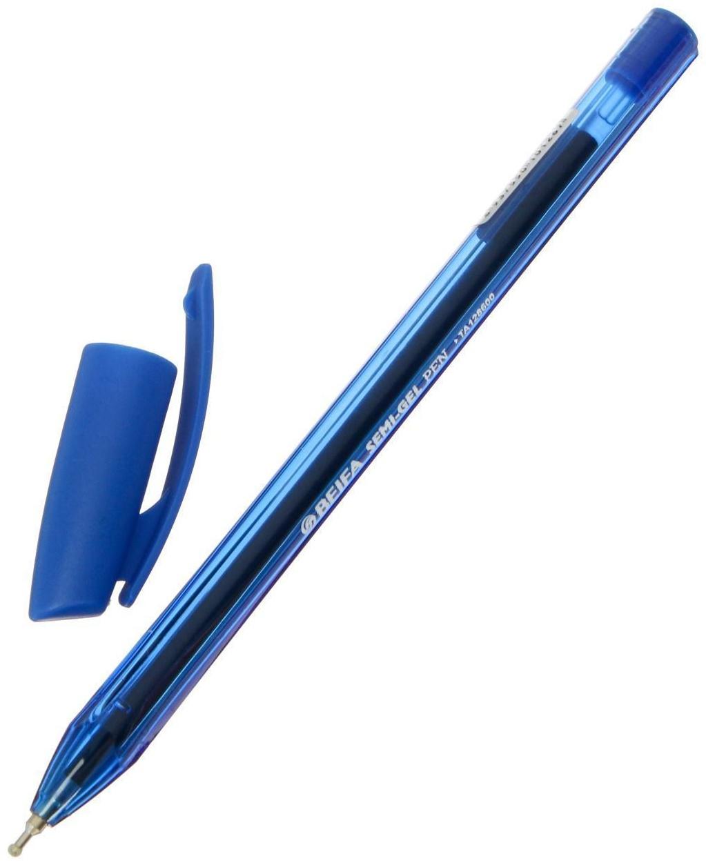 Ручка шариковая Beifa Стильная рез.упор, 0.5 стержень синий, трехгран., метал.након.