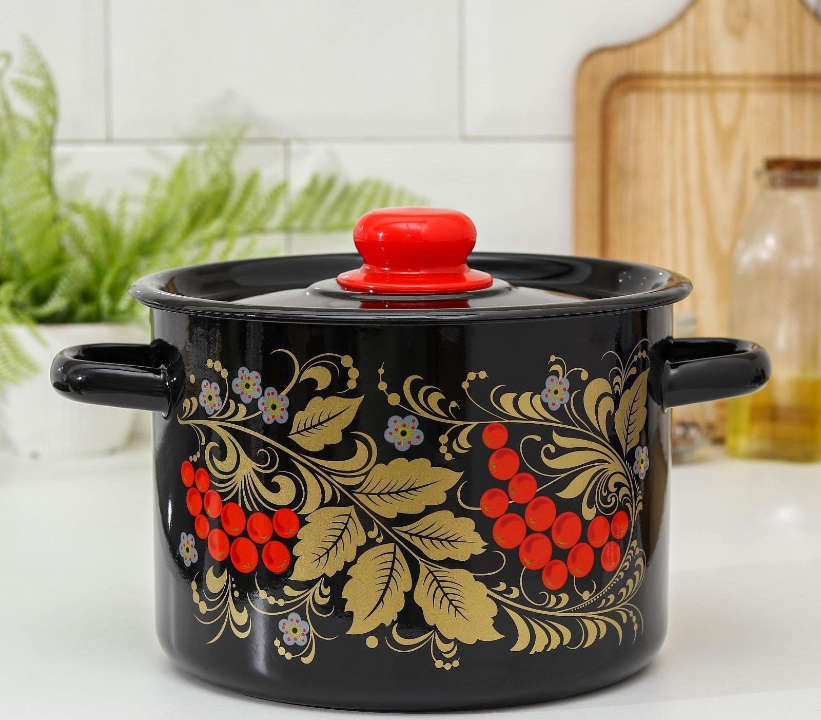 Кастрюля «Рябина», 4,5 л, индукция, цвет чёрный