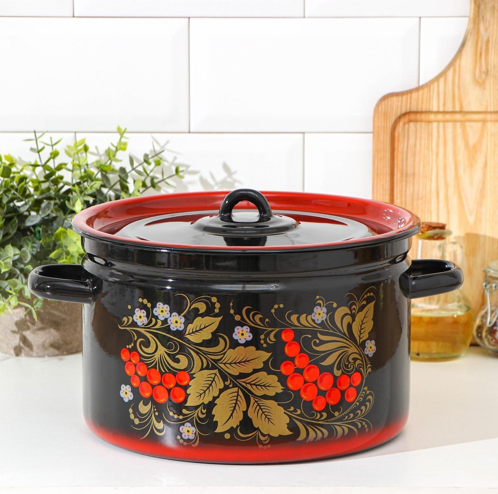 Кастрюля «Рябина», 7 л, индукция, цвет чёрный