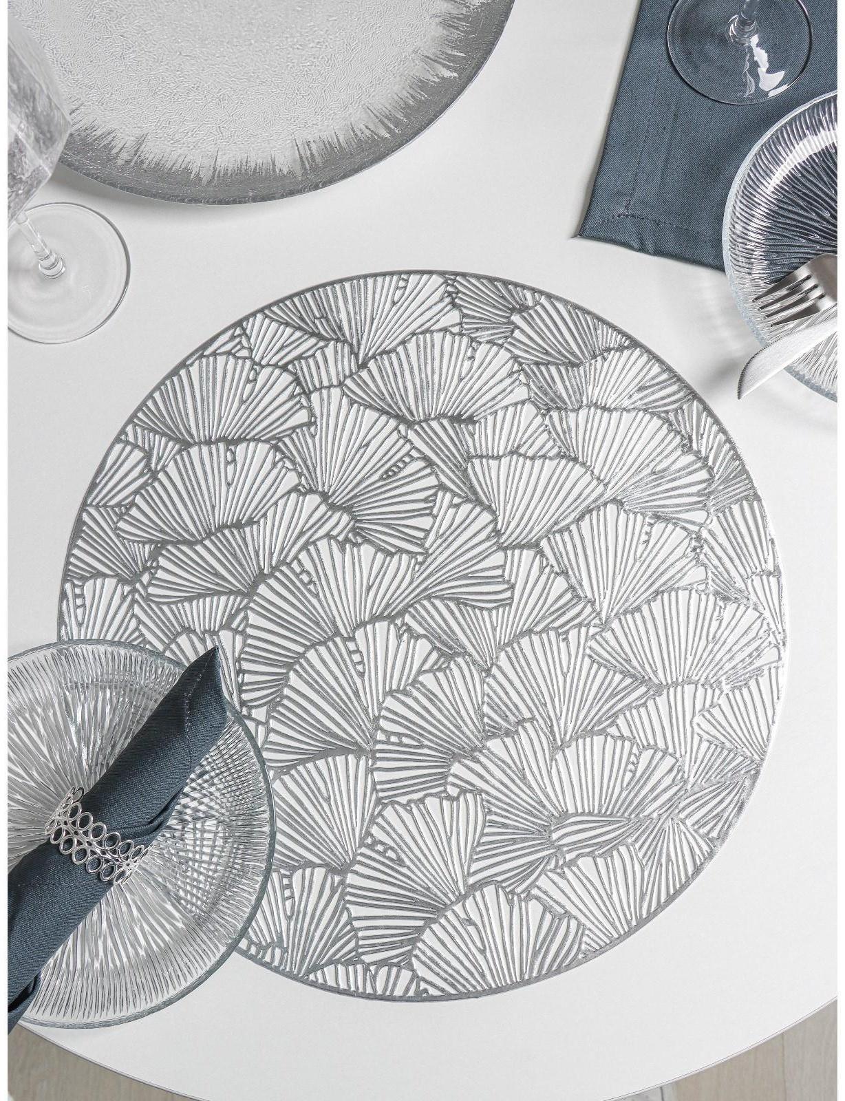 Набор салфеток сервировочных на стол Доляна «Веер», d=38 см, 4 шт, цвет серебряный