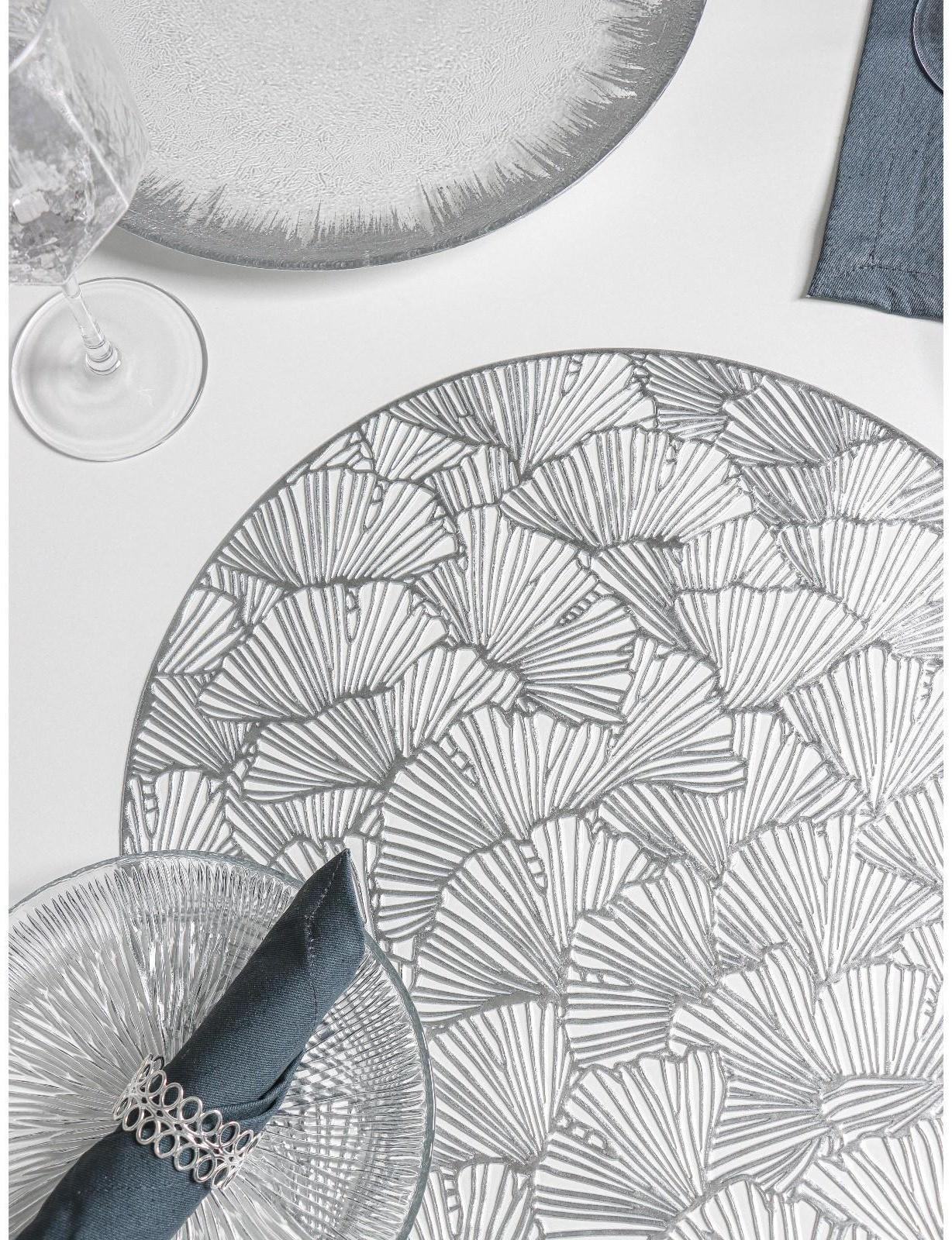 Набор салфеток сервировочных на стол Доляна «Веер», d=38 см, 4 шт, цвет серебряный