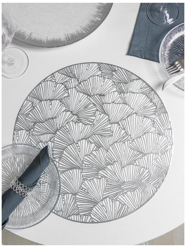 Набор салфеток сервировочных на стол Доляна «Веер», d=38 см, 4 шт, цвет серебряный