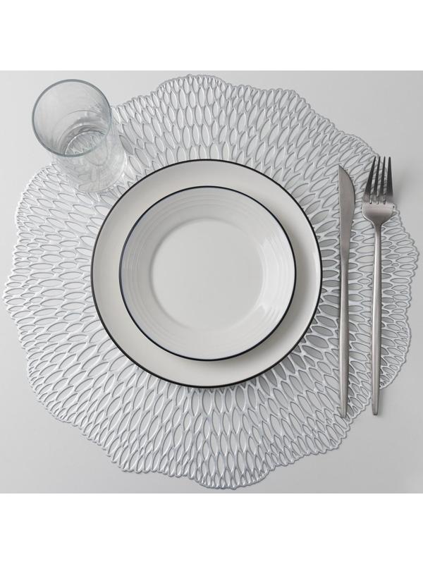 Набор салфеток сервировочных на стол Доляна «Мэри», d=38 см, 4 шт, цвет серебряный