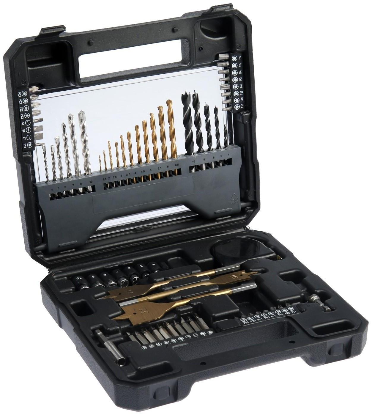 Набор универсальный ТУНДРА, сверла по дереву, бетону, металлу, биты, торц. головки, 70 шт.