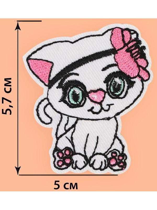 Термоаппликация «Кошка с цветком», 5 × 5,7 см, цвет белый/розовый