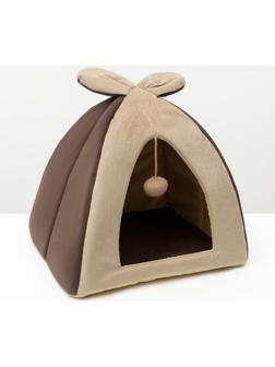 Домик-вигвам с ушками и шариком, 40 х 40 х 37 см, мебельная ткань, коричневый