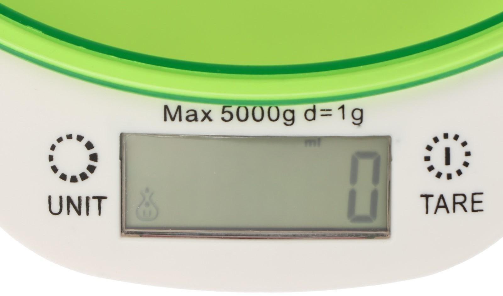 Весы кухонные Windigo LVKB-501, электронные, до 5 кг, чаша 1.3 л, зелёные