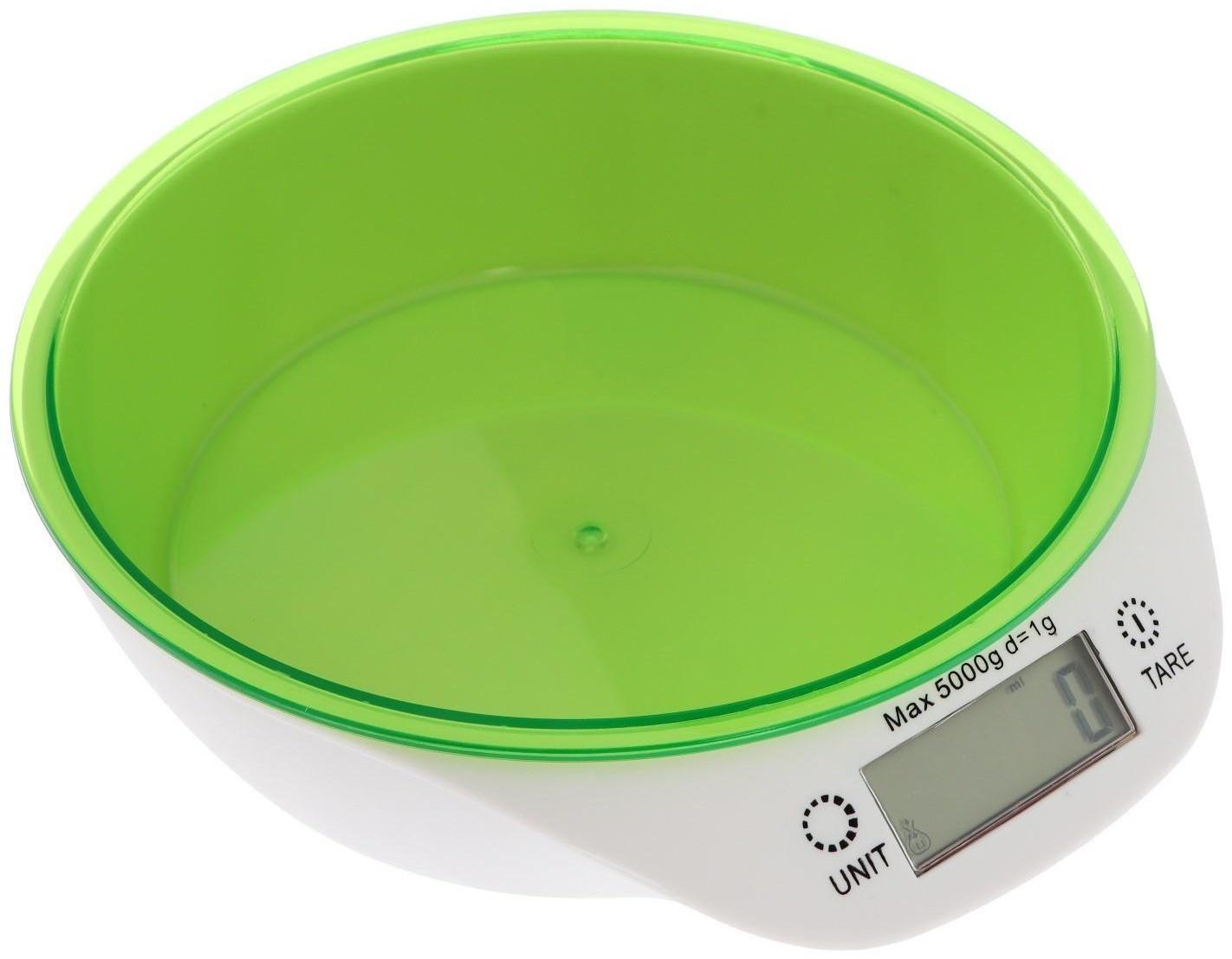 Весы кухонные Windigo LVKB-501, электронные, до 5 кг, чаша 1.3 л, зелёные