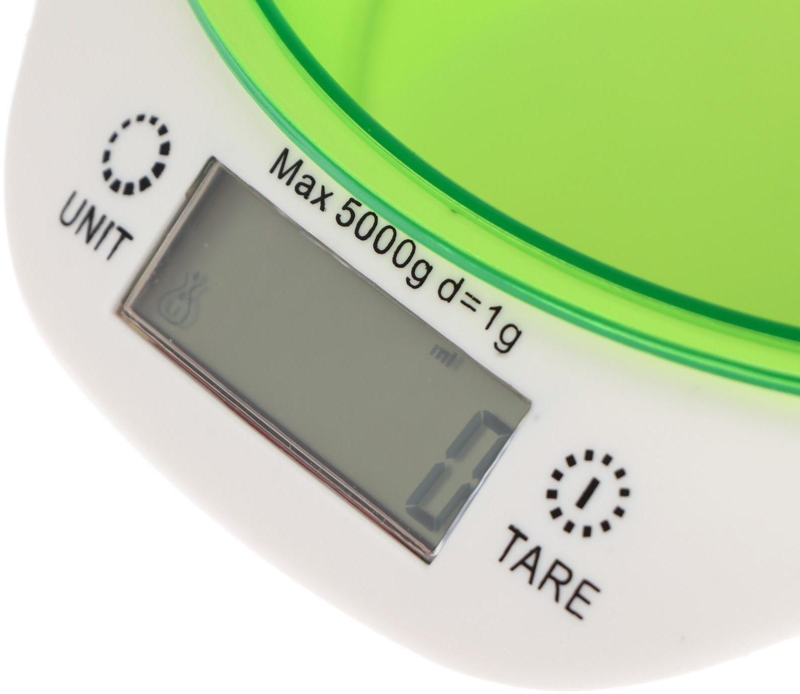 Весы кухонные Windigo LVKB-501, электронные, до 5 кг, чаша 1.3 л, зелёные