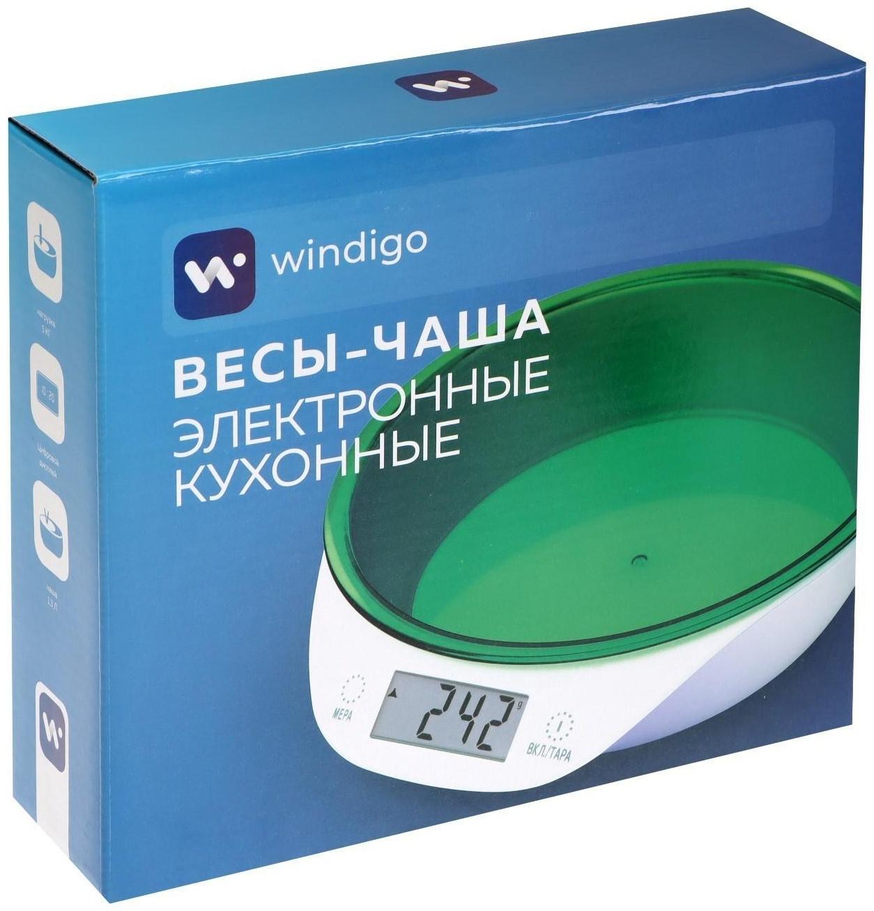 Весы кухонные Windigo LVKB-501, электронные, до 5 кг, чаша 1.3 л, зелёные