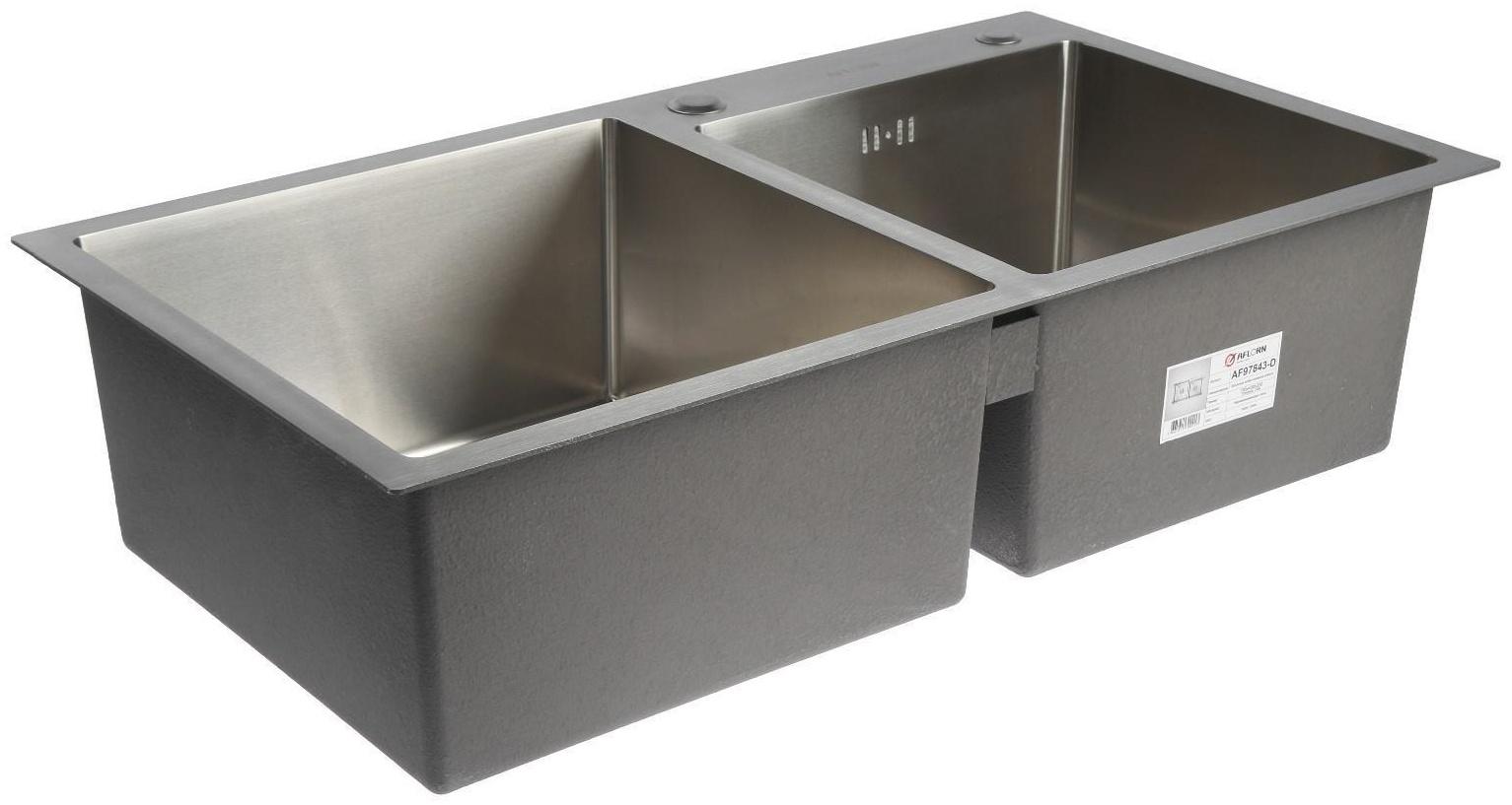 Мойка кухонная AFLORN AF97843-D, врезная, двойная, S=3,0 и 0,8 мм, 78х43х22 см, сифон, сатин