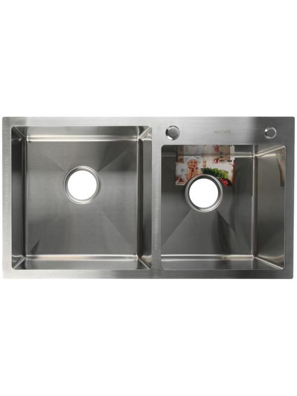 Мойка кухонная AFLORN AF97843-D, врезная, двойная, S=3,0 и 0,8 мм, 78х43х22 см, сифон, сатин