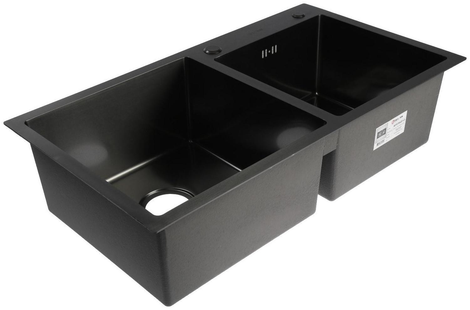Мойка кухонная AFLORN AF97843B-D, врезная, двойная, S=3,0 и 0,8мм, 78х43х22см, сифон, графит