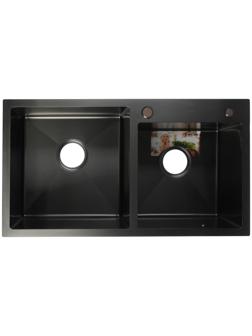 Мойка кухонная AFLORN AF97843B-D, врезная, двойная, S=3,0 и 0,8мм, 78х43х22см, сифон, графит