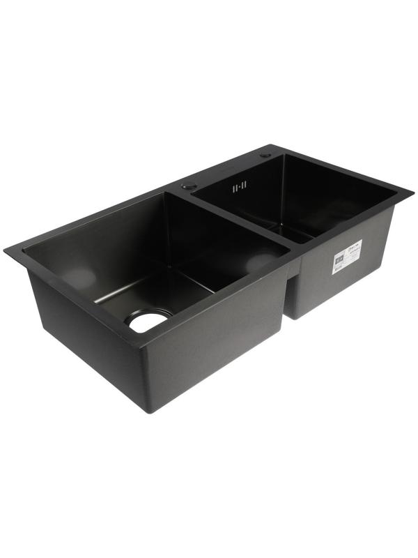 Мойка кухонная AFLORN AF97843B-D, врезная, двойная, S=3,0 и 0,8мм, 78х43х22см, сифон, графит