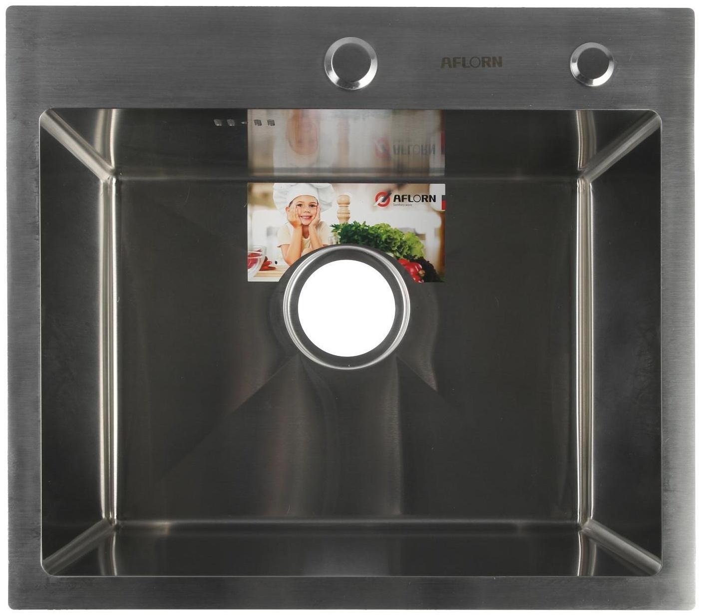 Мойка кухонная AFLORN AF95044, врезная, S=3,0 и 0,8 мм, 50х44х22 см, сифон, сатин
