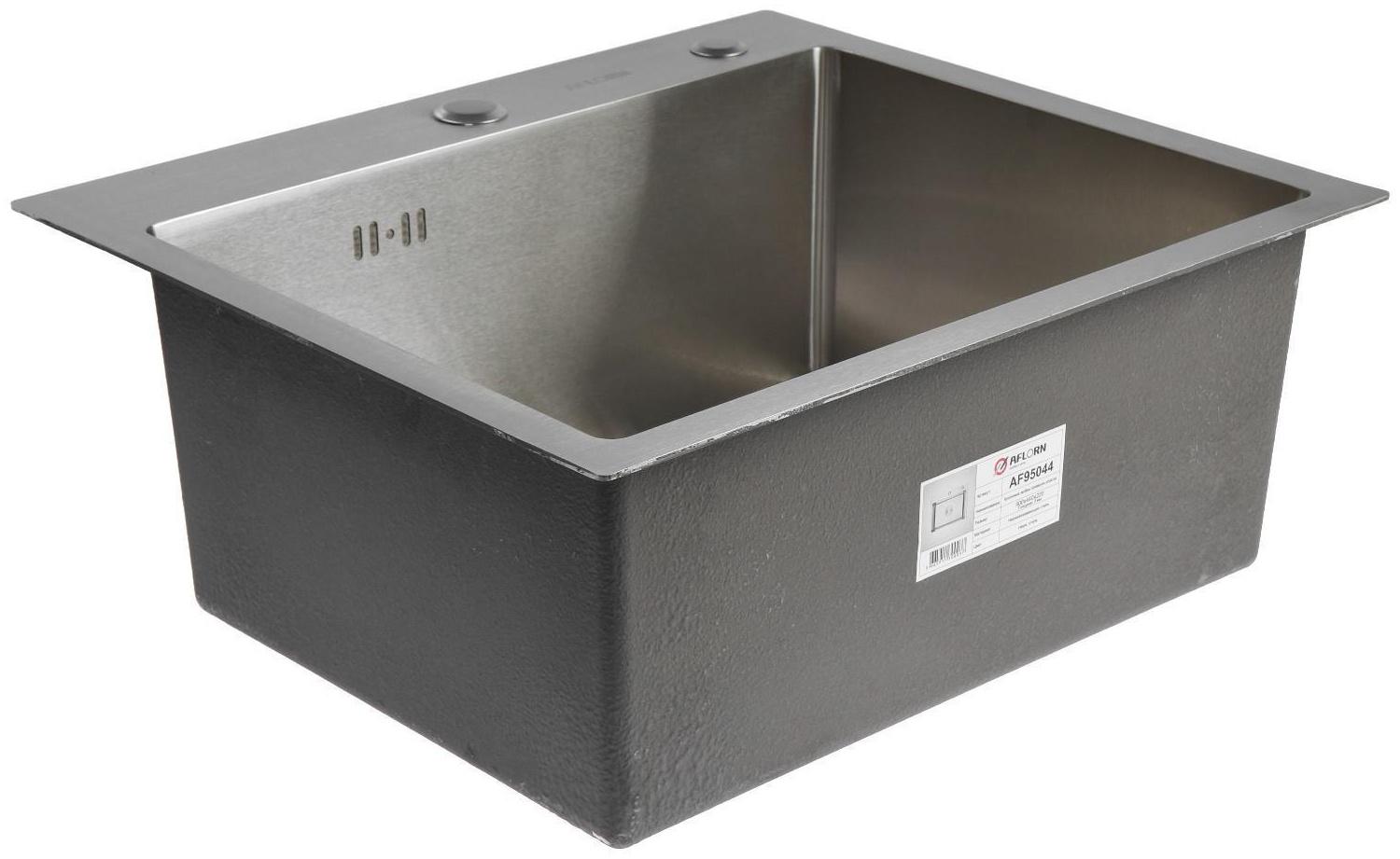 Мойка кухонная AFLORN AF95044, врезная, S=3,0 и 0,8 мм, 50х44х22 см, сифон, сатин