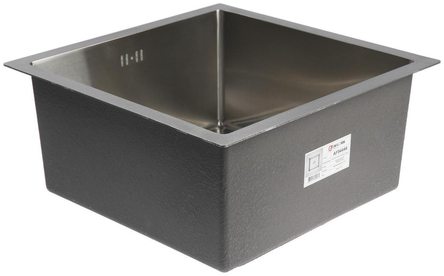 Мойка кухонная AFLORN AF94444, врезная, S=3,0 и 0,8 мм, 44х44х22 см, сифон, сатин