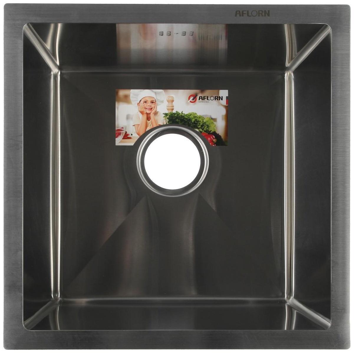 Мойка кухонная AFLORN AF94444, врезная, S=3,0 и 0,8 мм, 44х44х22 см, сифон, сатин