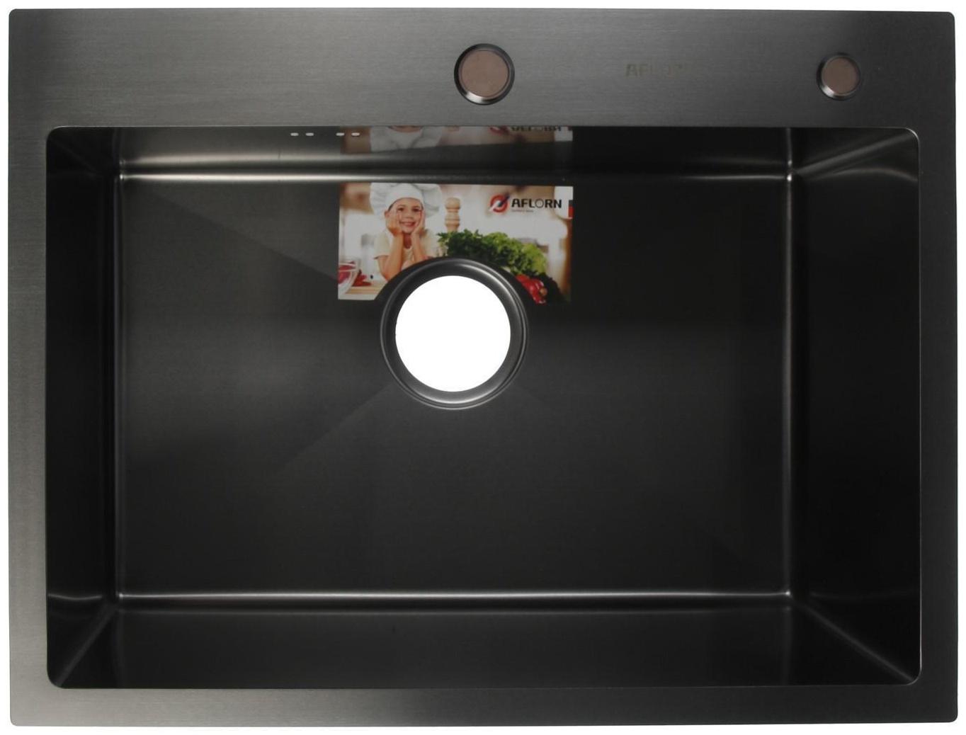 Мойка кухонная AFLORN AF96045F, врезная, S=3,0 и 0,8 мм, 60х45х20 см, сифон, графит