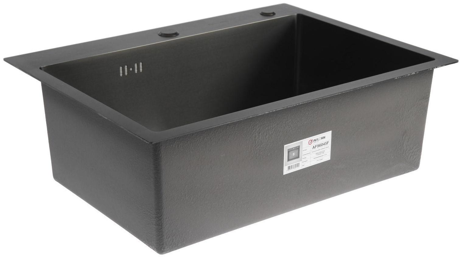 Мойка кухонная AFLORN AF96045F, врезная, S=3,0 и 0,8 мм, 60х45х20 см, сифон, графит