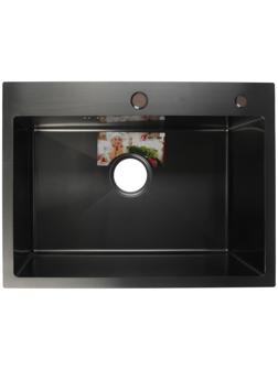 Мойка кухонная AFLORN AF96045F, врезная, S=3,0 и 0,8 мм, 60х45х20 см, сифон, графит
