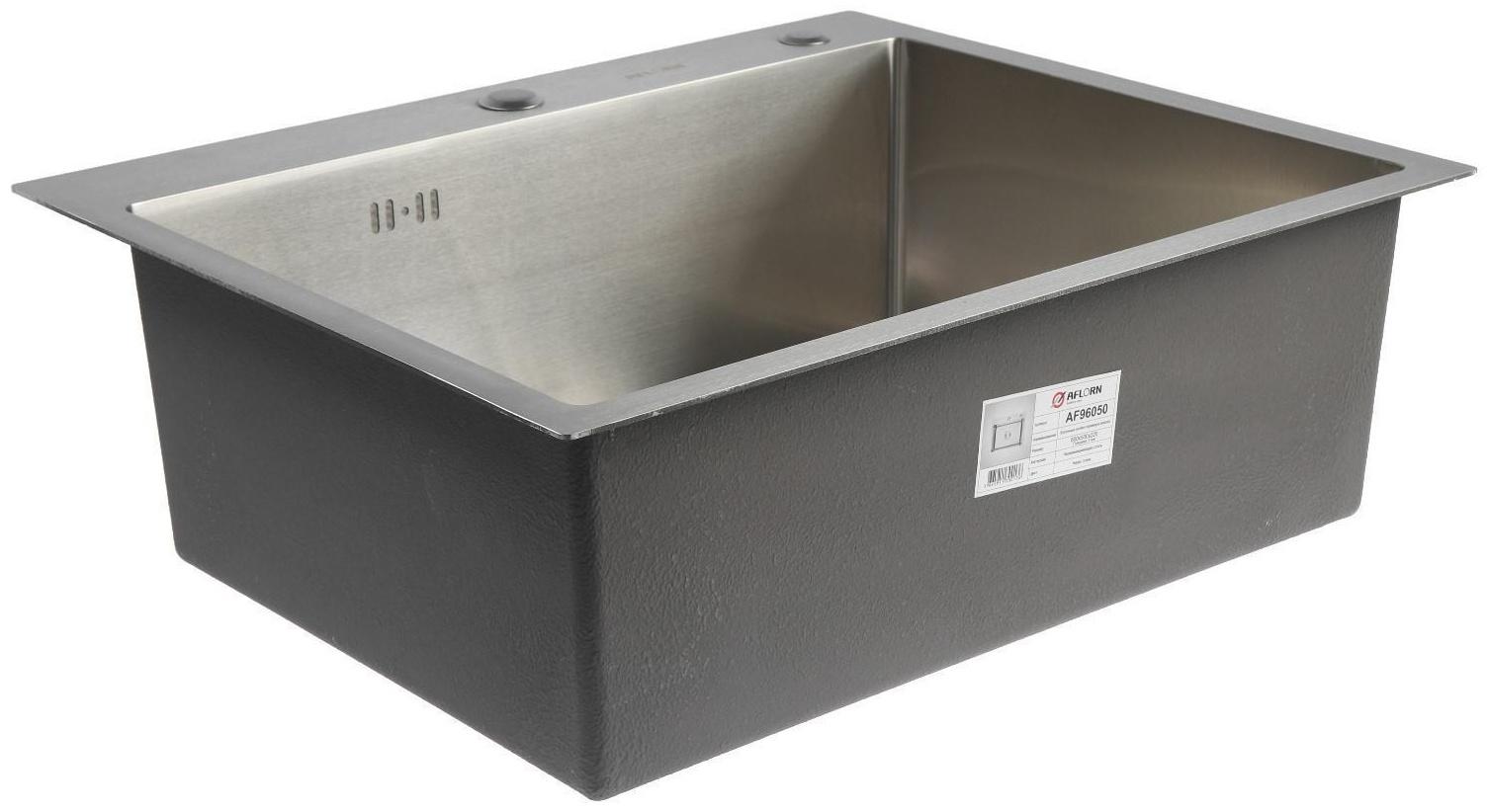 Мойка кухонная AFLORN AF96050, врезная, S=3,0 и 0,8 мм, 60х50х22 см, сифон, сатин